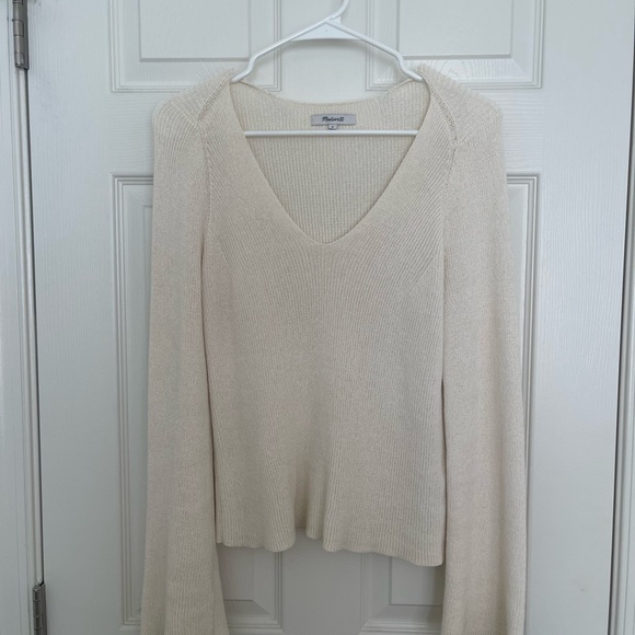 Madewell Ivory Flare Sleeve V-Neck Sweater - Picture 2 of 7